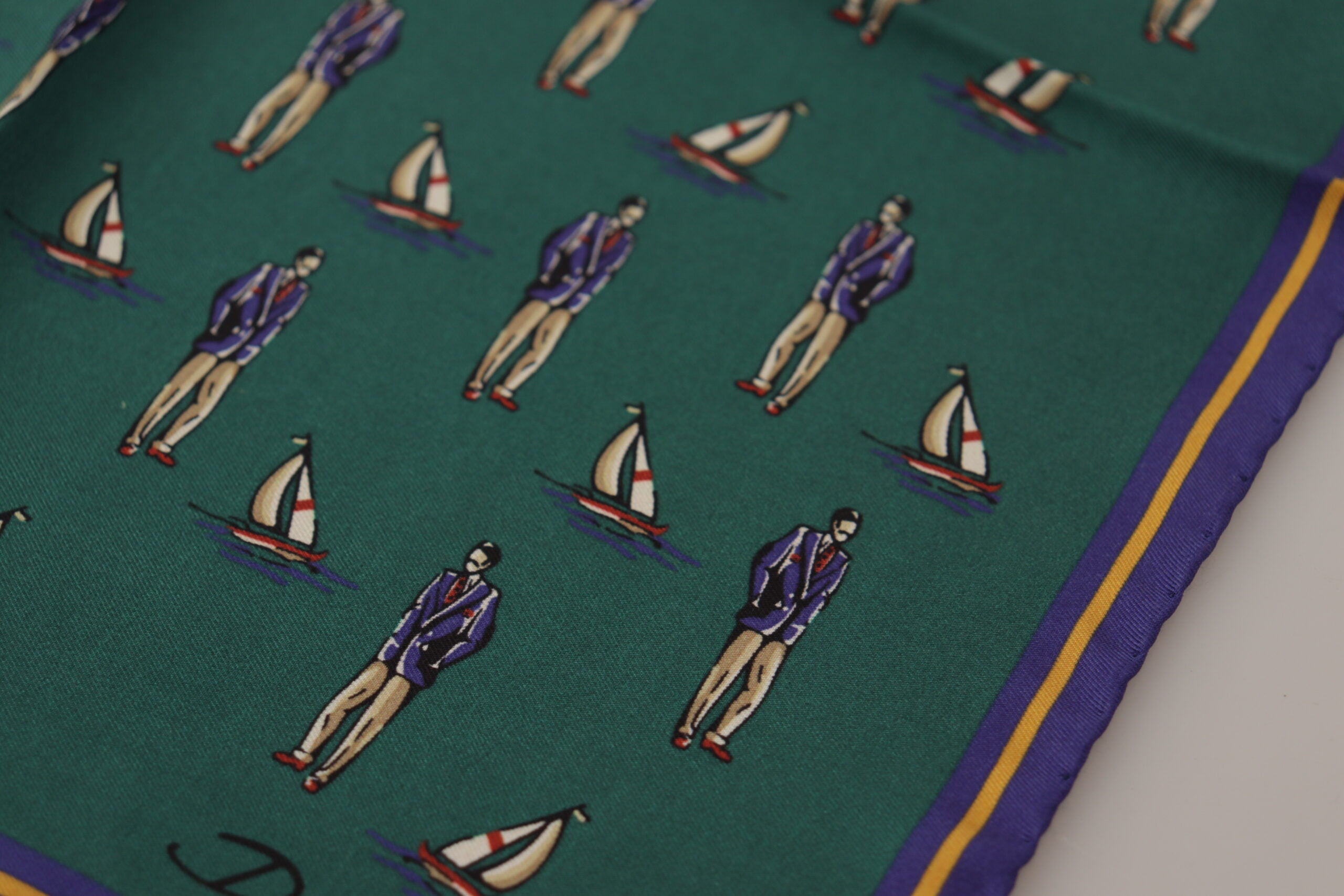 Dolce & Gabbana Green Printed DG Logo Mens Square Handkerchief Scarf