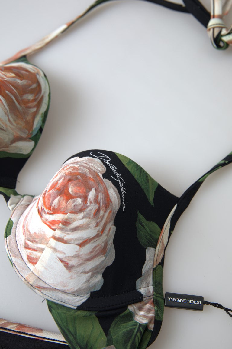 Dolce & Gabbana Multicolor Floral Beachwear Swimwear Bikini Top