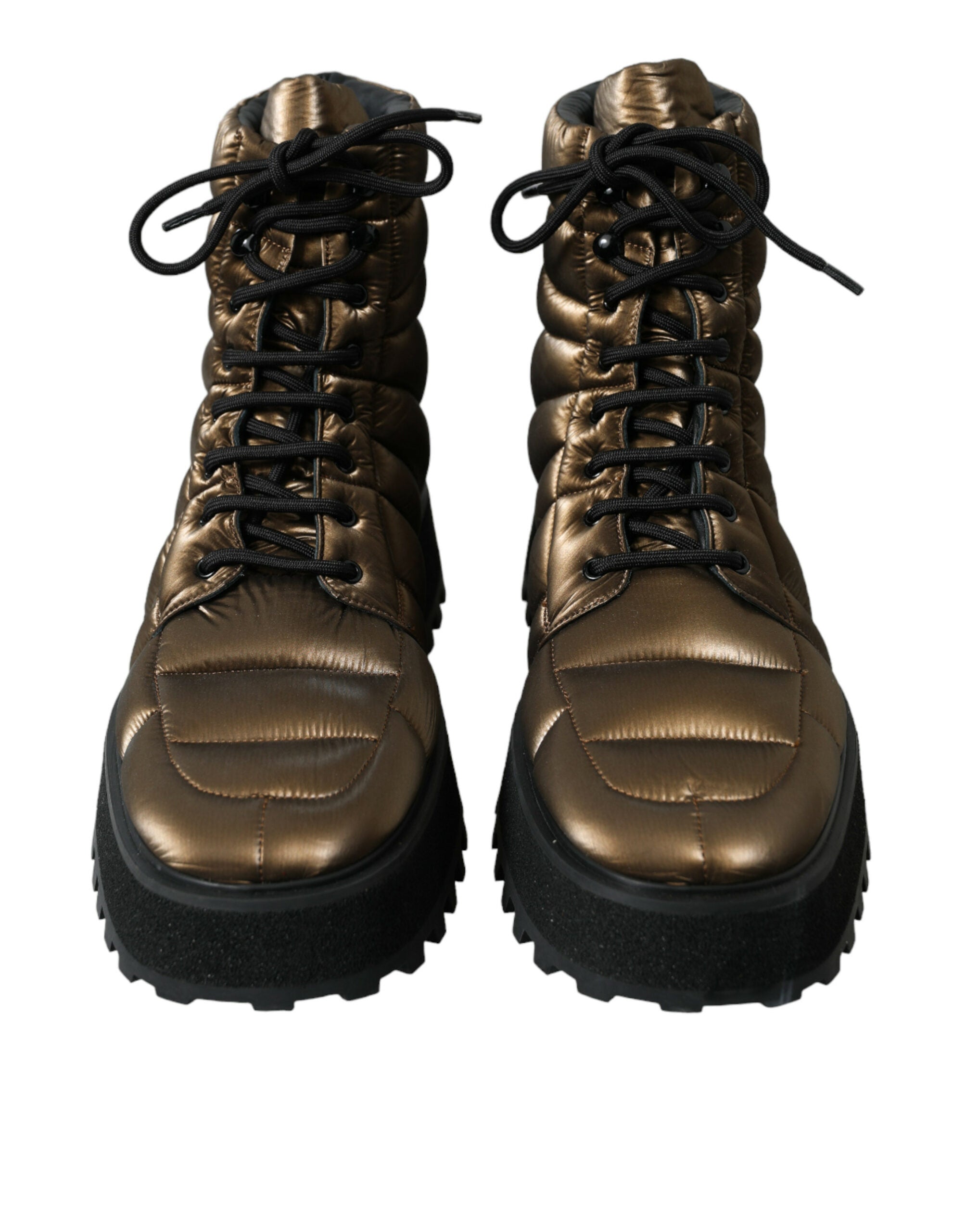Dolce & Gabbana Bronze Padded Mid Calf Lace Up Boots Shoes