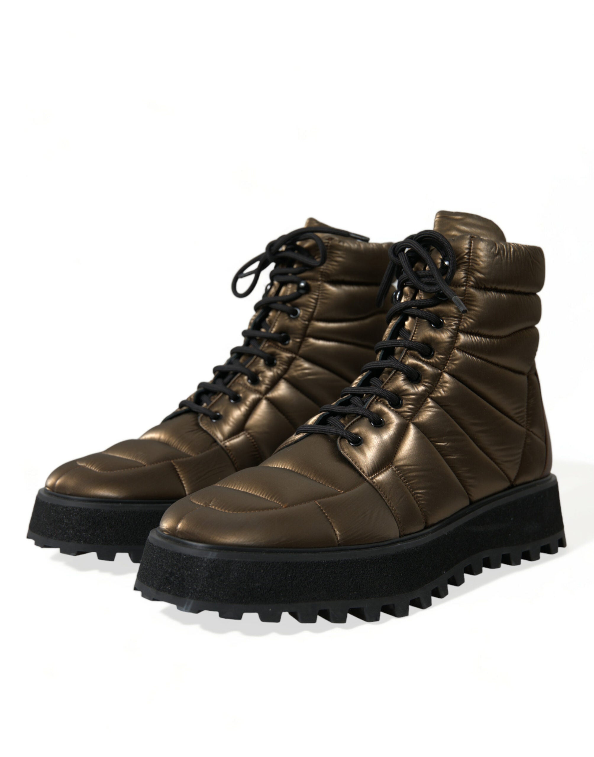 Dolce & Gabbana Bronze Padded Mid Calf Lace Up Boots Shoes