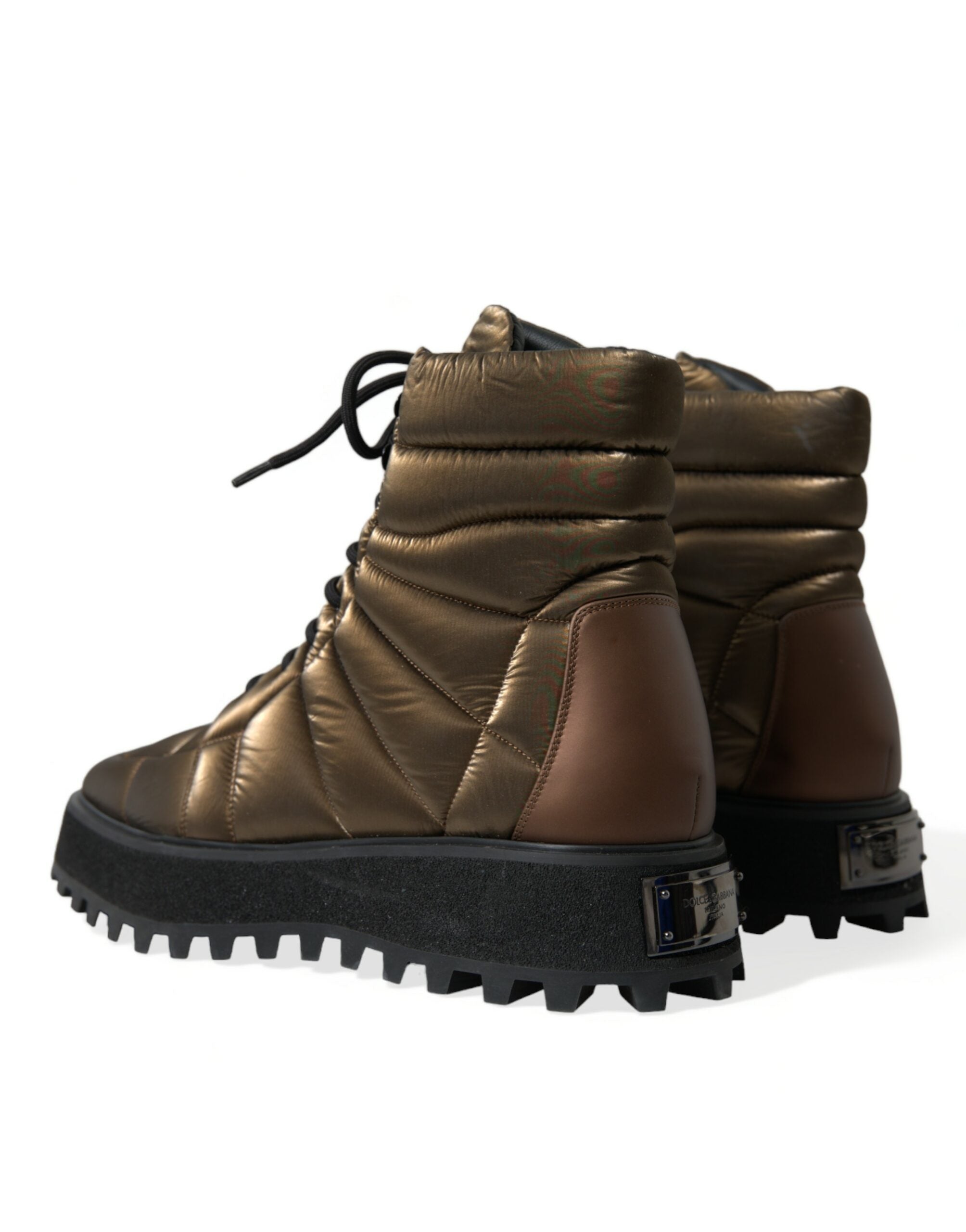 Dolce & Gabbana Bronze Padded Mid Calf Lace Up Boots Shoes