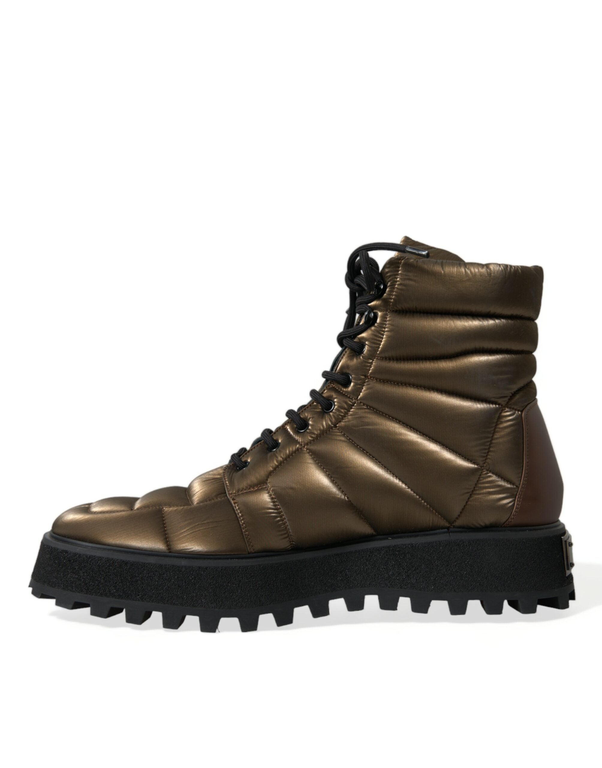 Dolce & Gabbana Bronze Padded Mid Calf Lace Up Boots Shoes