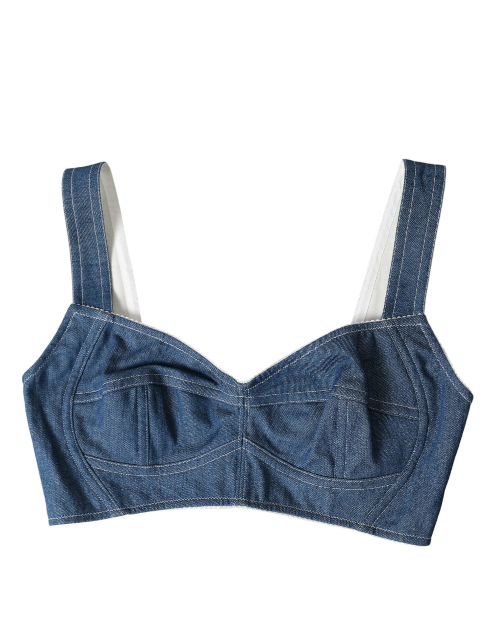 Dolce & Gabbana Blue Sleeveless Bustier Crop Cotton Denim Top