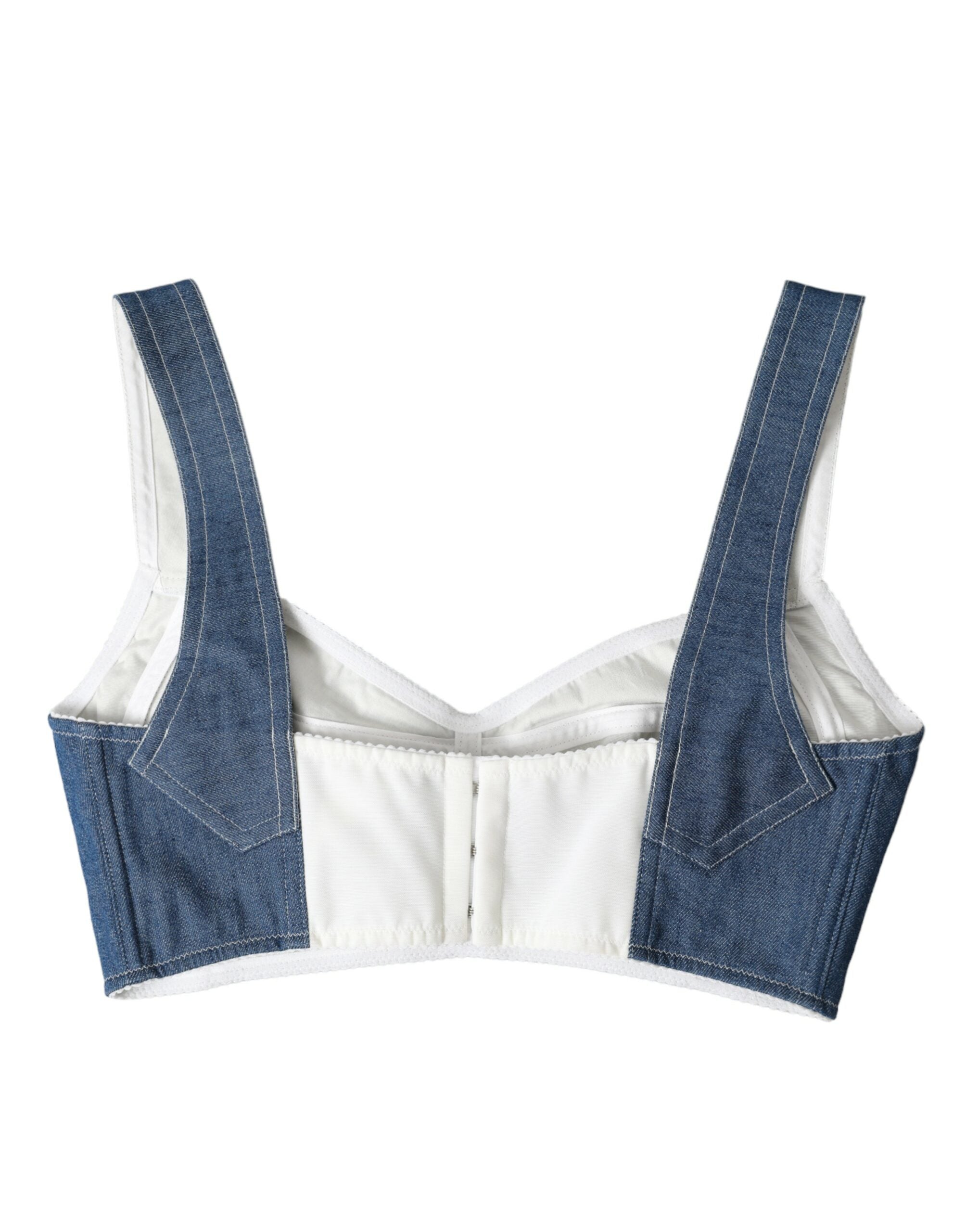 Dolce & Gabbana Blue Sleeveless Bustier Crop Cotton Denim Top