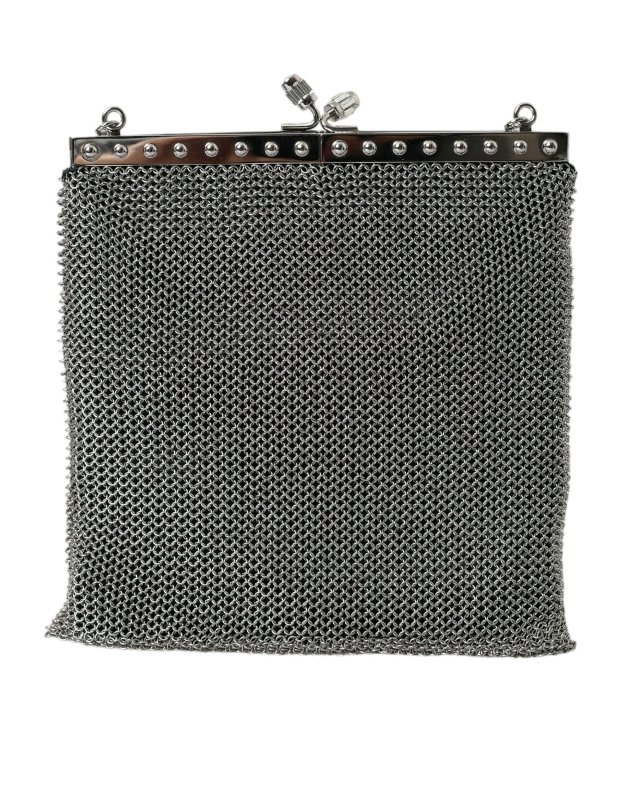 Prada Gray Chain Metal Mesh Logo Plaque Bandoliera Shoulder Bag