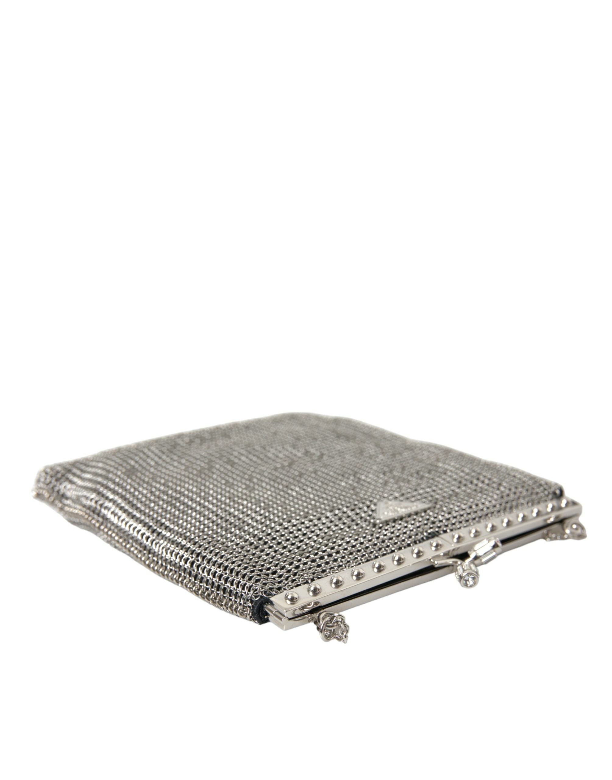 Prada Gray Chain Metal Mesh Logo Plaque Bandoliera Shoulder Bag
