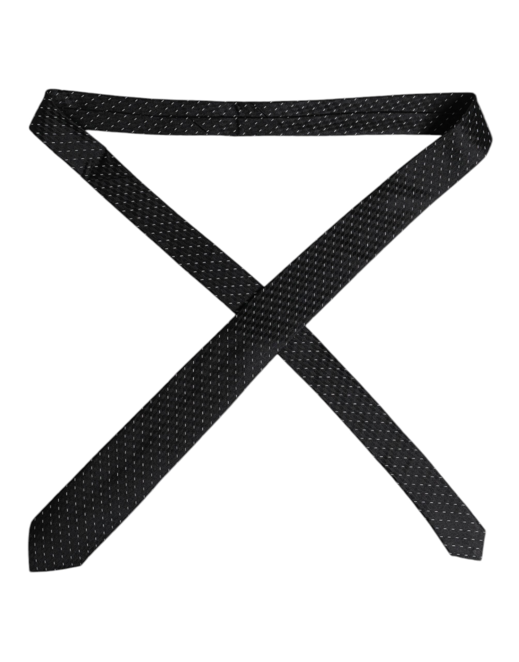 Dolce & Gabbana Black Patterned Silk Adjustable Necktie Tie