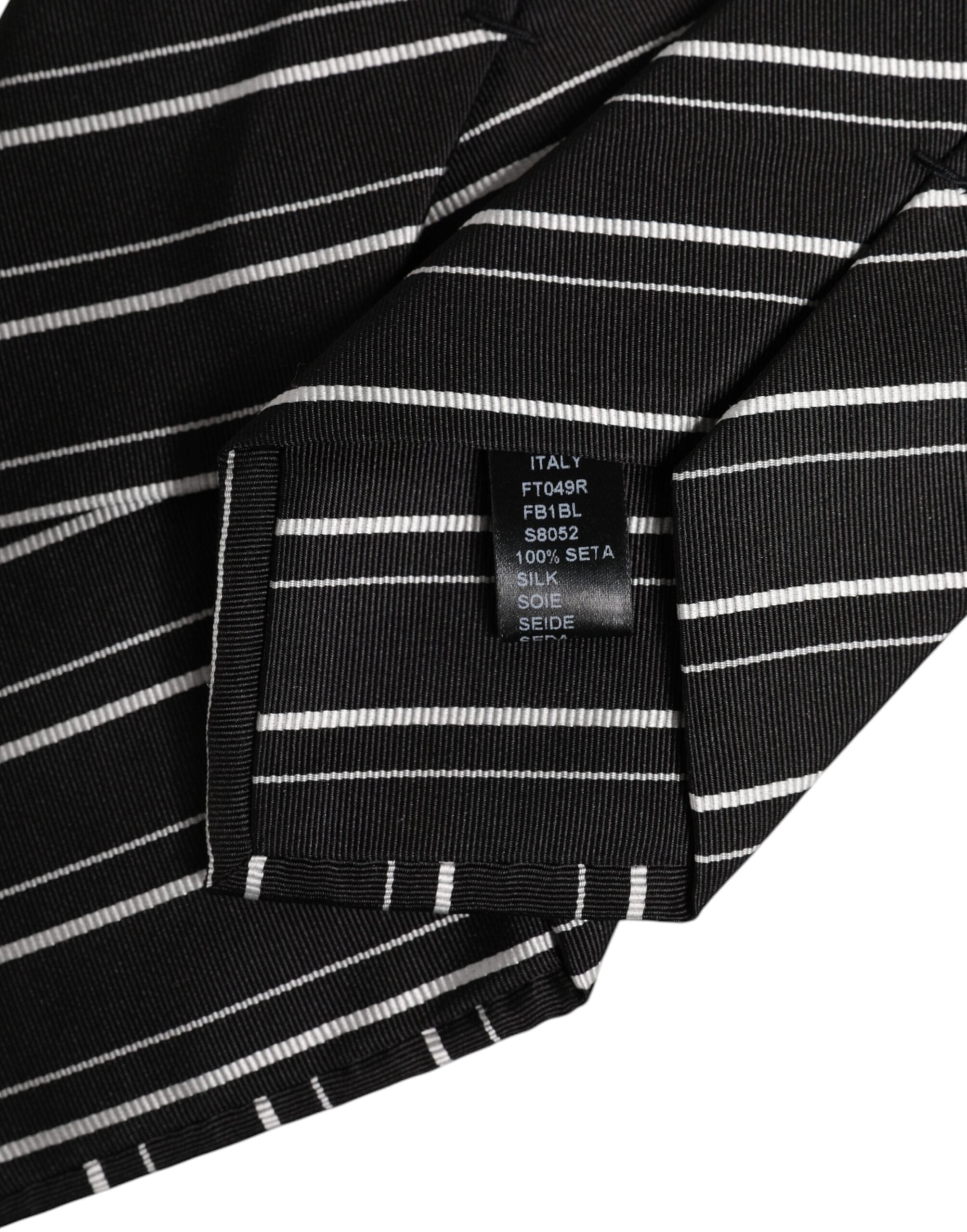 Dolce & Gabbana Black White Stripes Silk Adjustable Necktie Tie