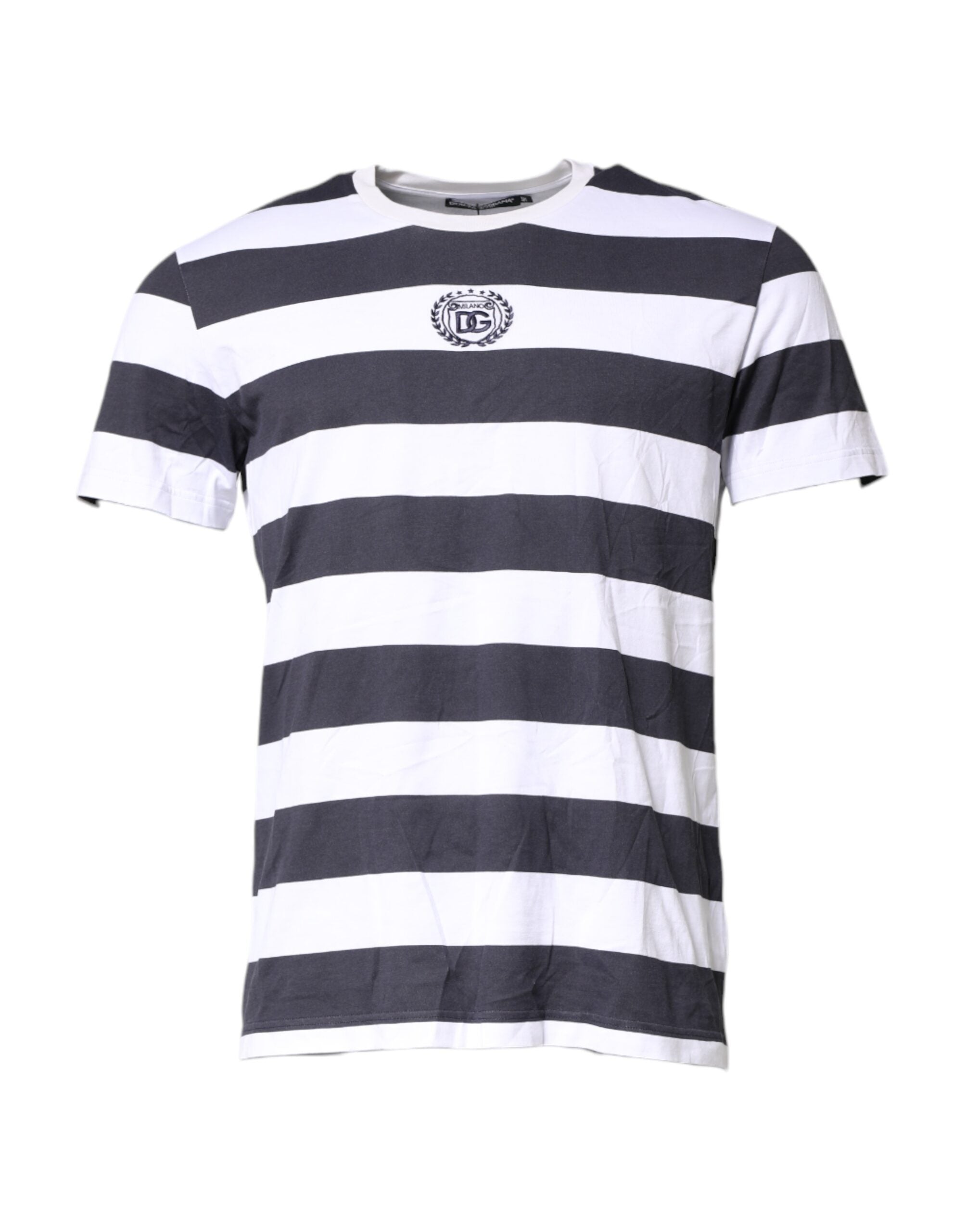 Dolce & Gabbana Blue White Striped DG MILANO Crew Neck T-shirt