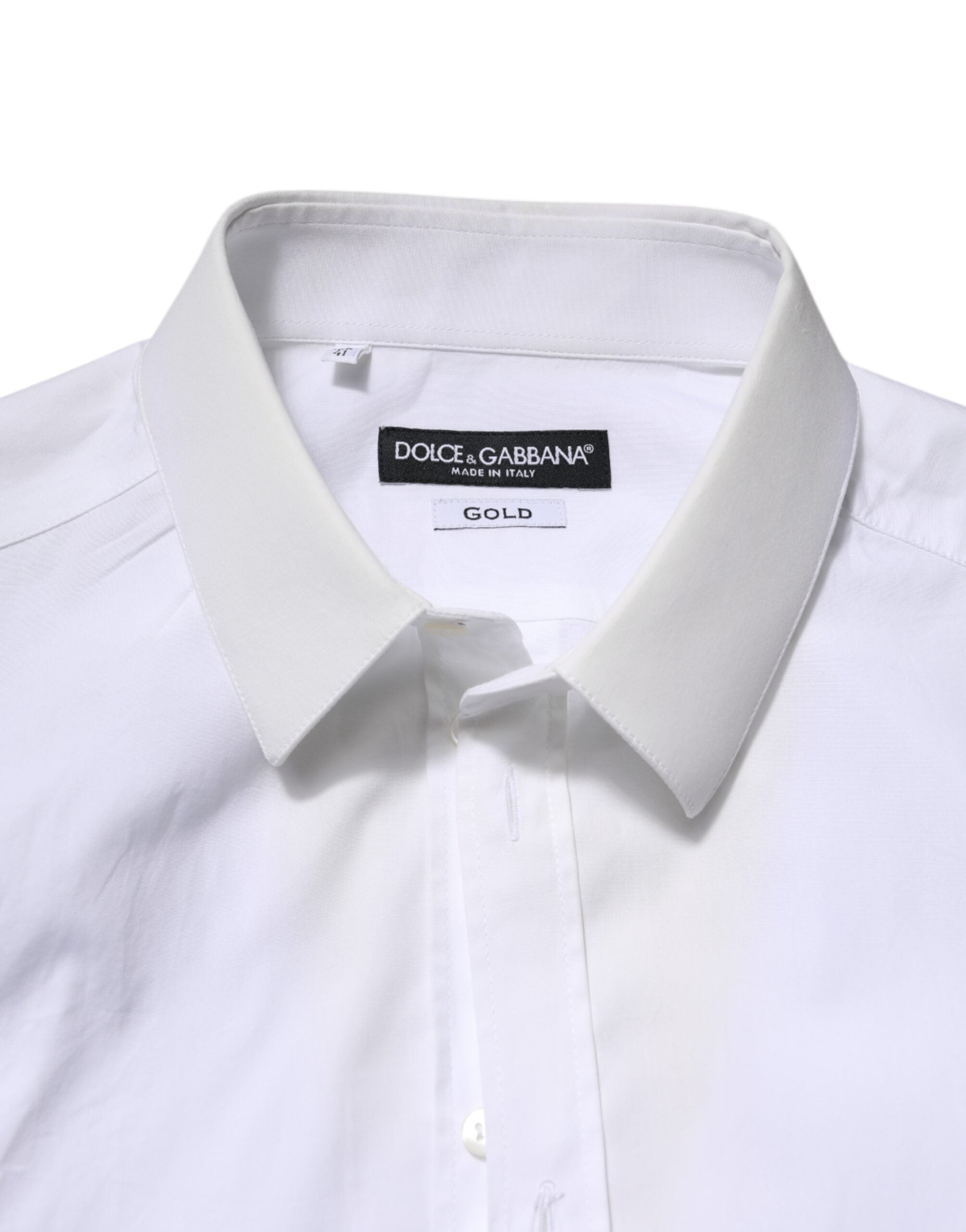 Dolce & Gabbana White GOLD Long Sleeve Dress Men Formal Shirt