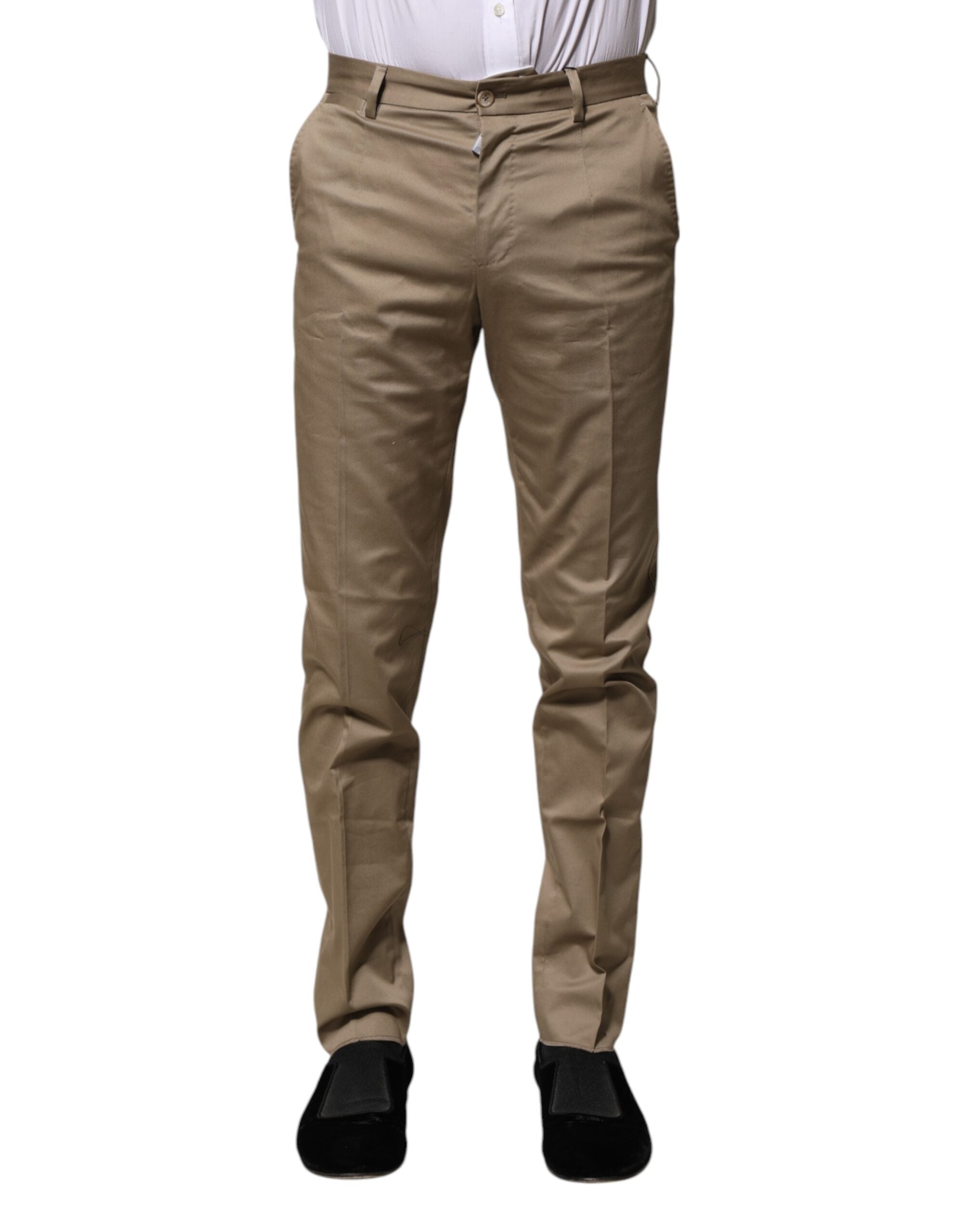 Dolce & Gabbana Brown Cotton Formal Men Slim Pants