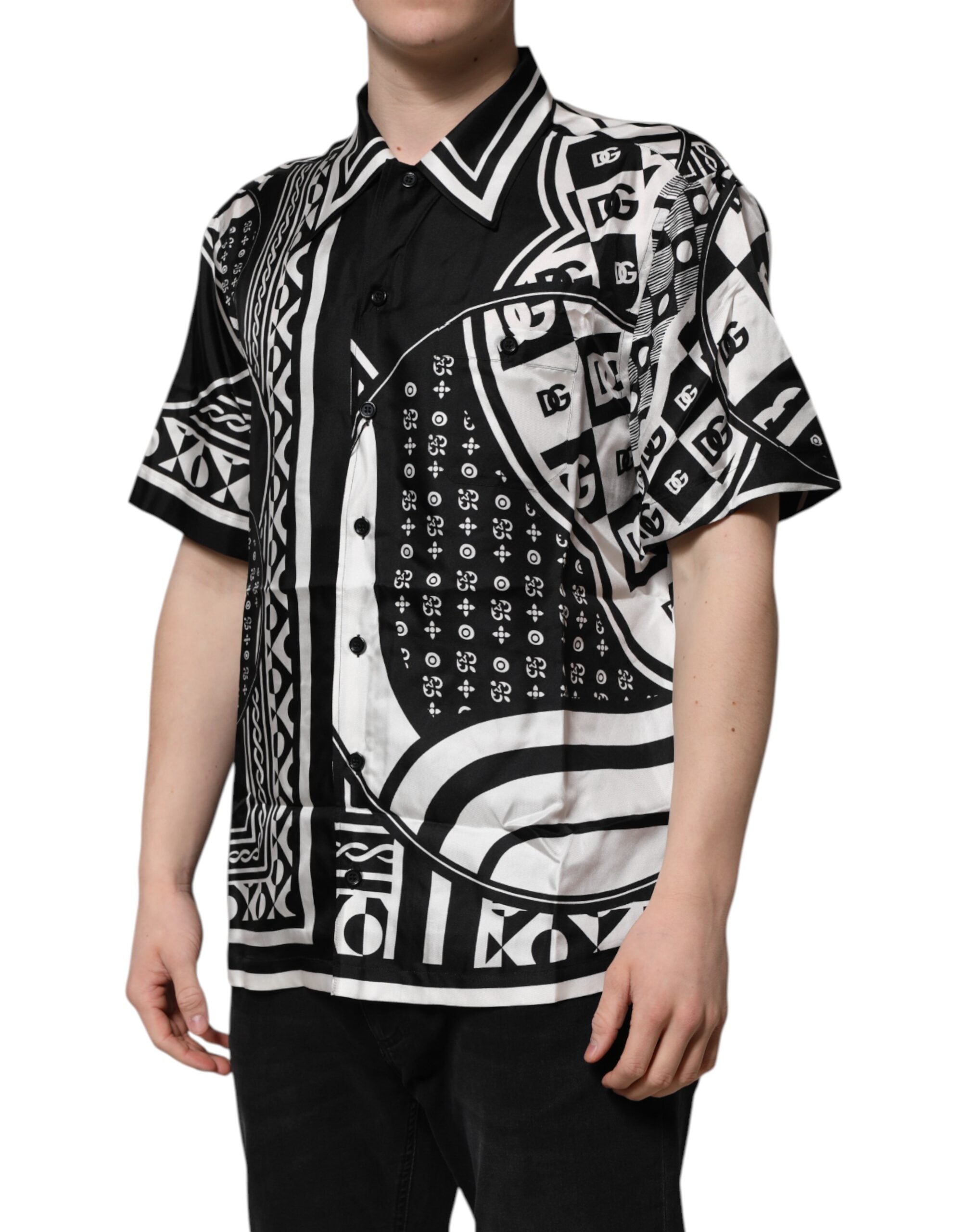 Dolce & Gabbana Black Bandana Casual Short Sleeve Shirt