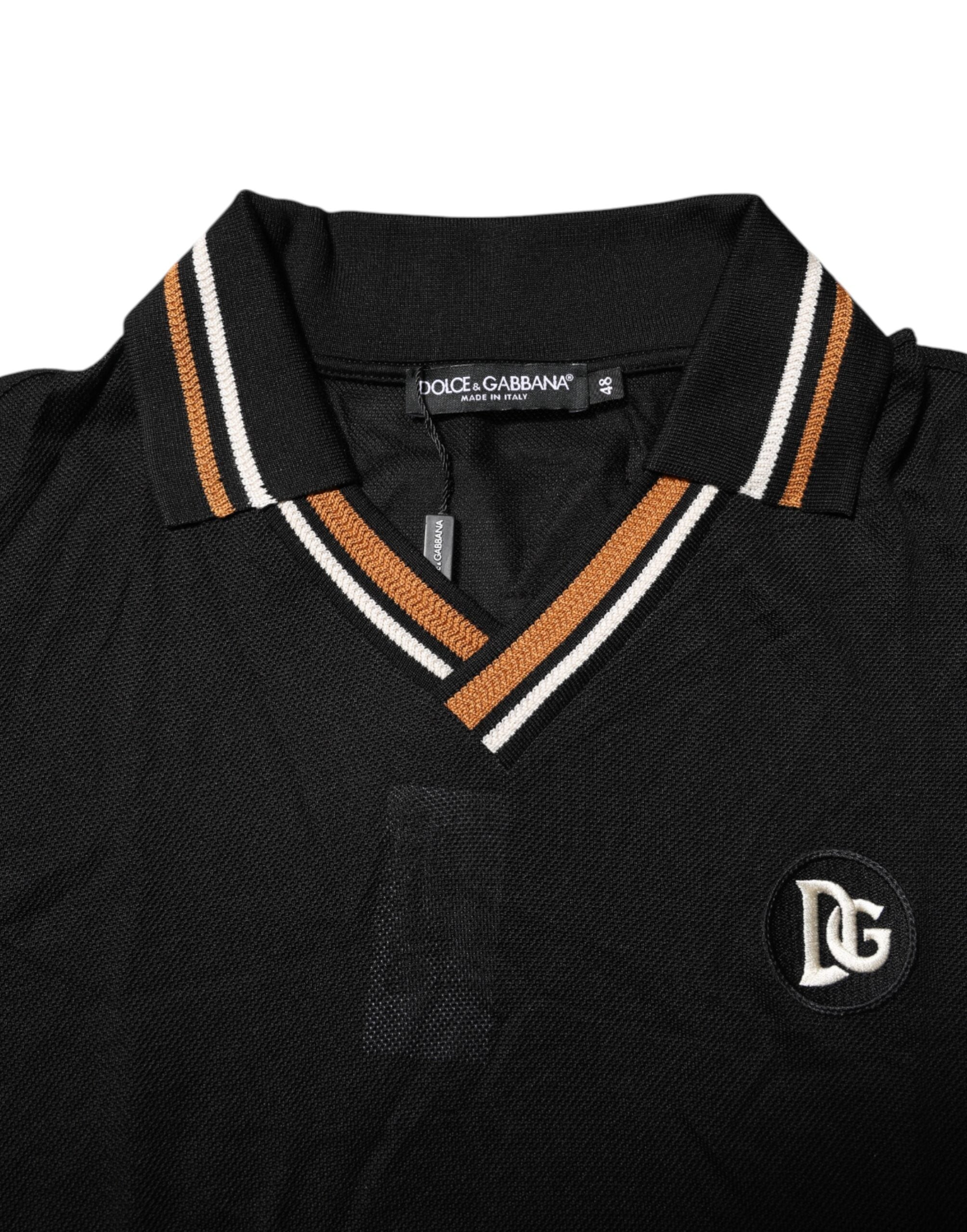 Dolce & Gabbana Black DG Silk V-neck Collared Men Polo T-shirt
