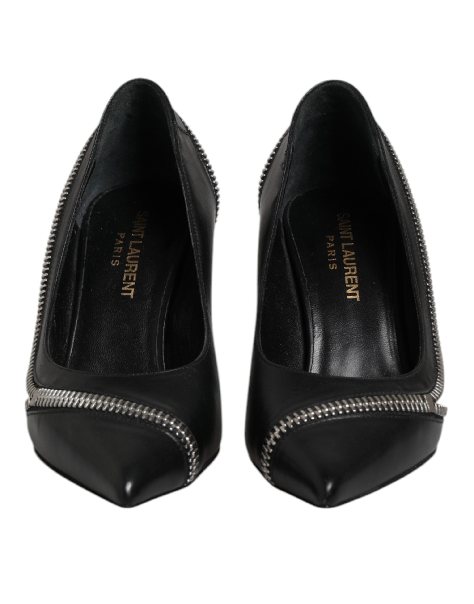 Saint Laurent White Black Leather Pointed Toe Heels Shoes