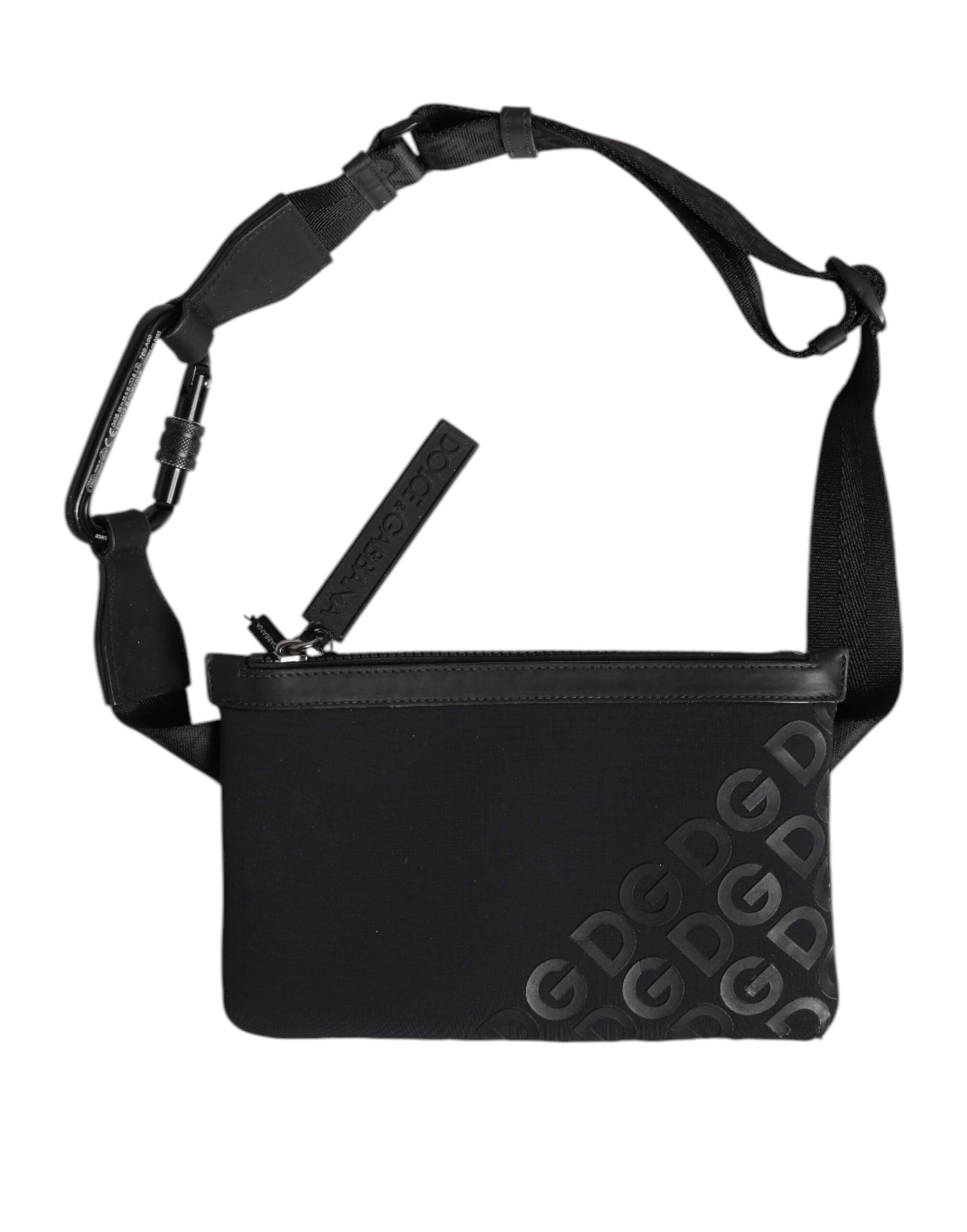 Dolce & Gabbana Black Logo Patch Shoulder Sling Pouch Clutch Bag