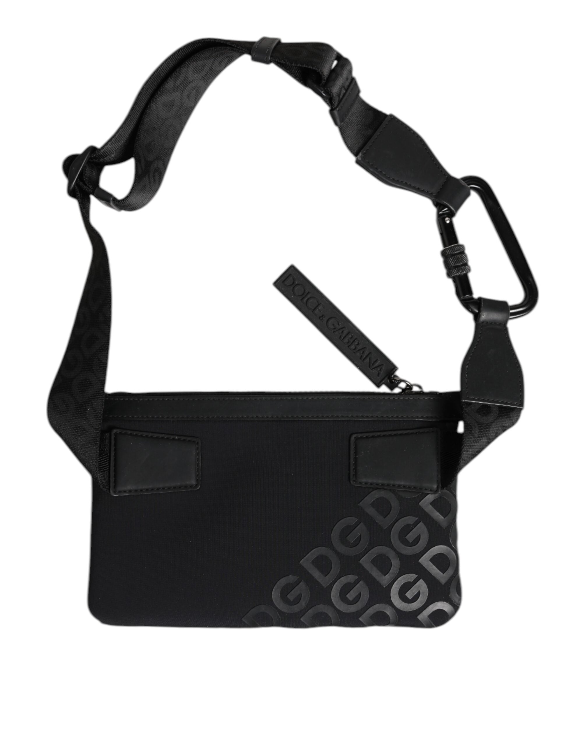 Dolce & Gabbana Black Logo Patch Shoulder Sling Pouch Clutch Bag