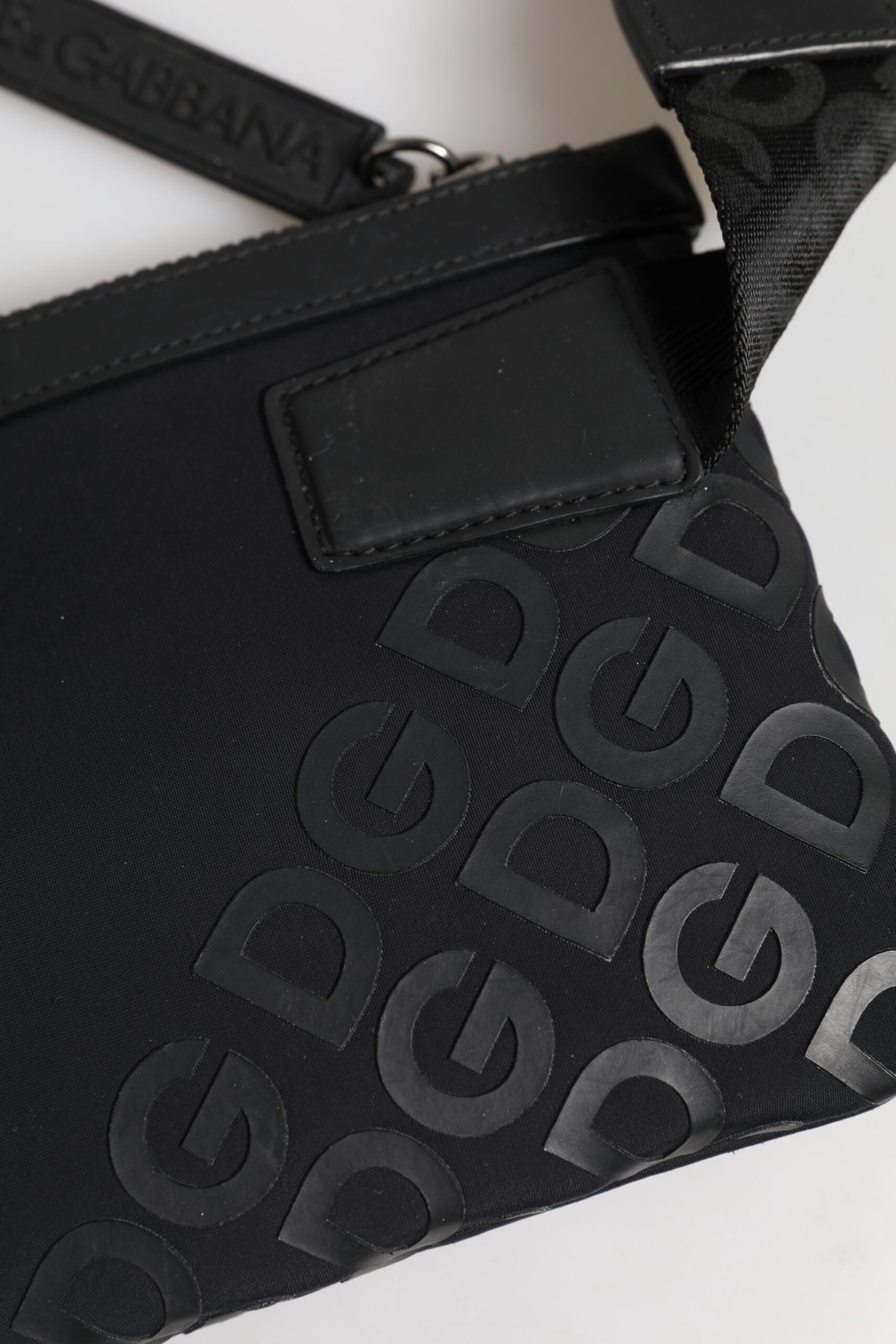 Dolce & Gabbana Black Logo Patch Shoulder Sling Pouch Clutch Bag