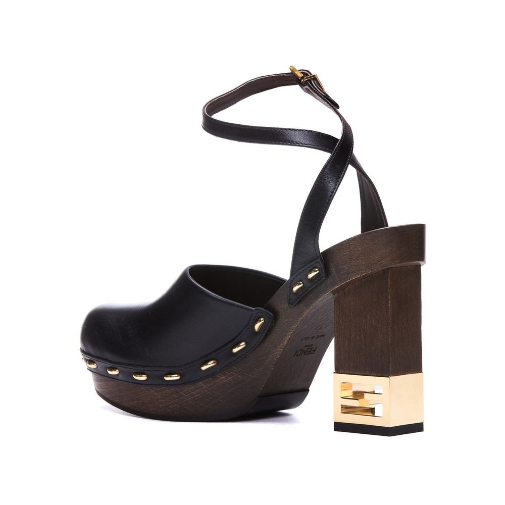 Fendi Decorative Heel Leather Pumps
