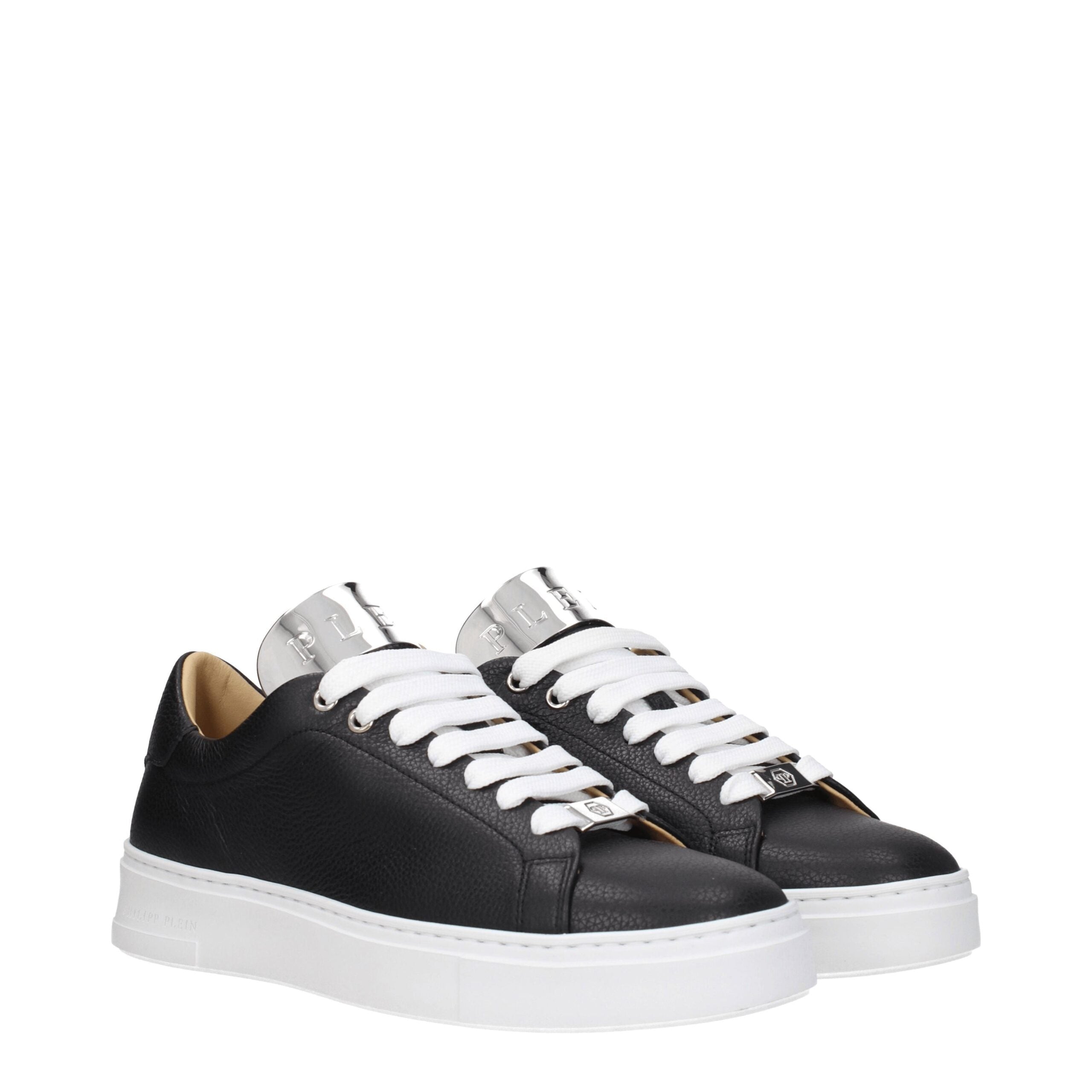 Philipp Plein Black Leather Low Tops